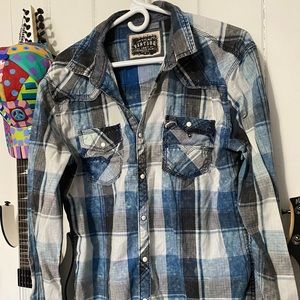 BKE Vintage Men’s Blue/Black/White Checked Shirt